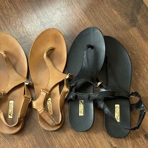 ALDO Dual-Pair Leather T-Strap Sandals — Black & Brown